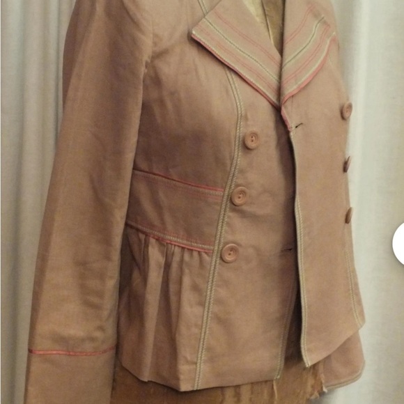 Brown Double-Breasted Blazer with Peplum Waist - Picture 5 of 7